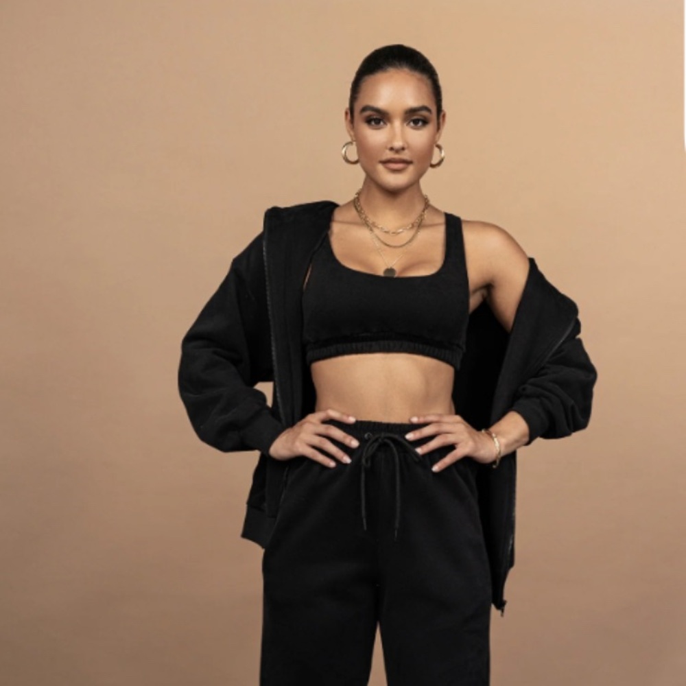 JLUXLABEL BLACK NADALA FLEECE CROP TOP NWT